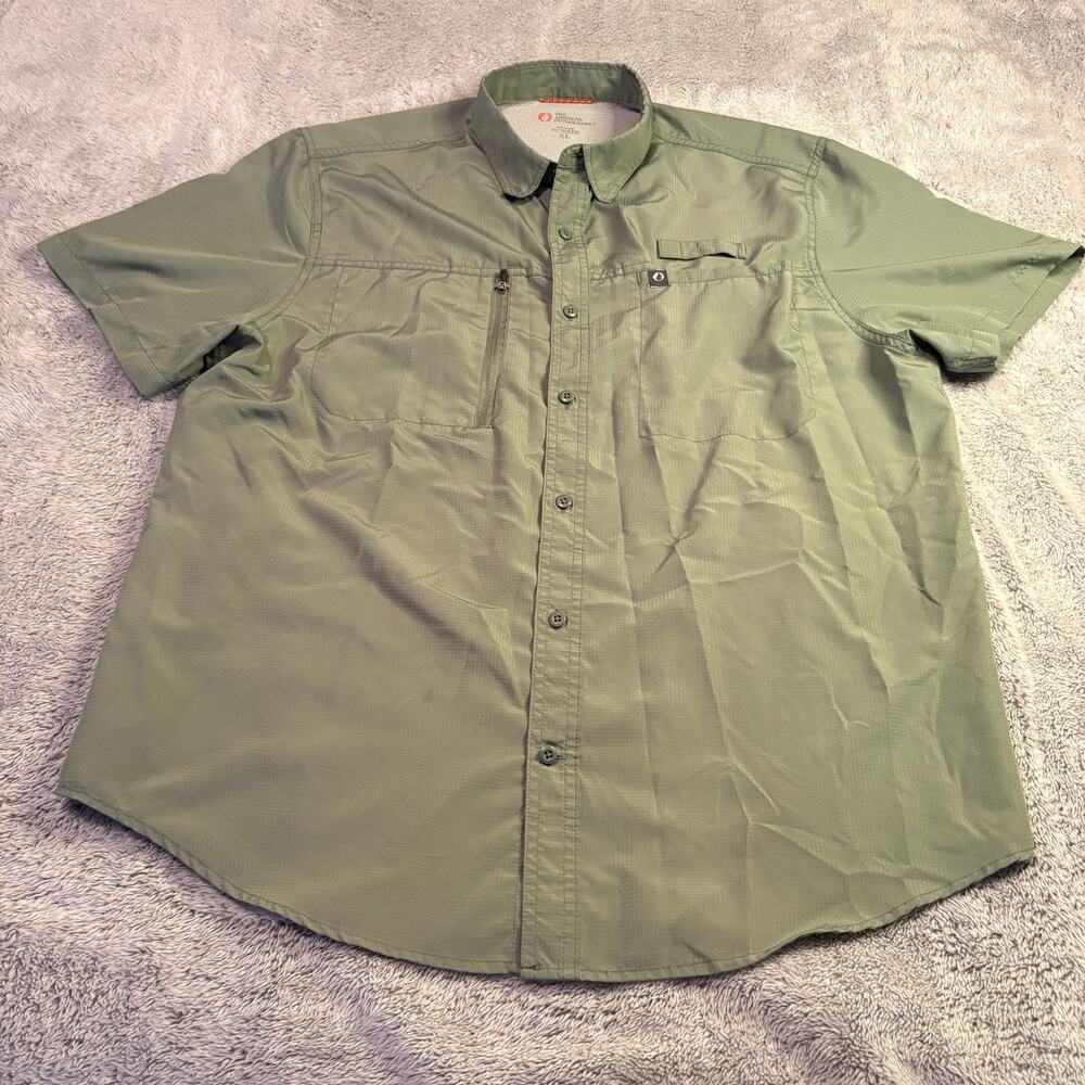 The American Outdoorsman Shirt Mens XL Green Short Sleeve Fishing Outdoor Pocket